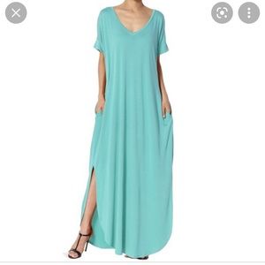 Teal vneck maxi dress